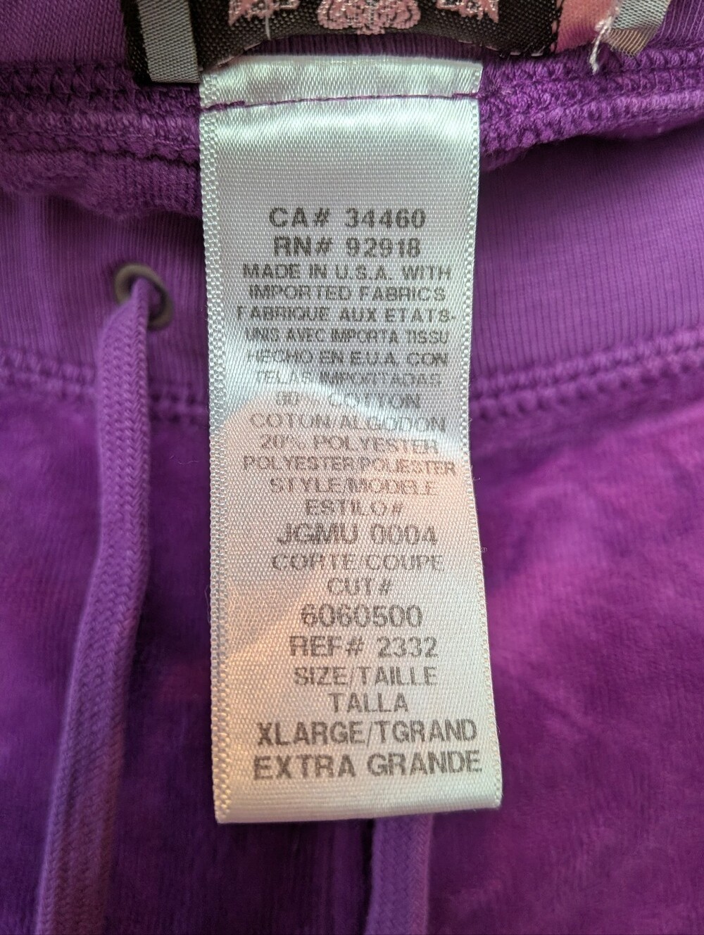 VTG Y2K JUICY COUTURE Velvet Purple Sweatpants Size XL Made Un USA 00' Low Waist - Picture 4 of 9